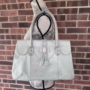 Modalu London Gray Croc Embossed Leather Tote Bag Large Shoulder Handbag